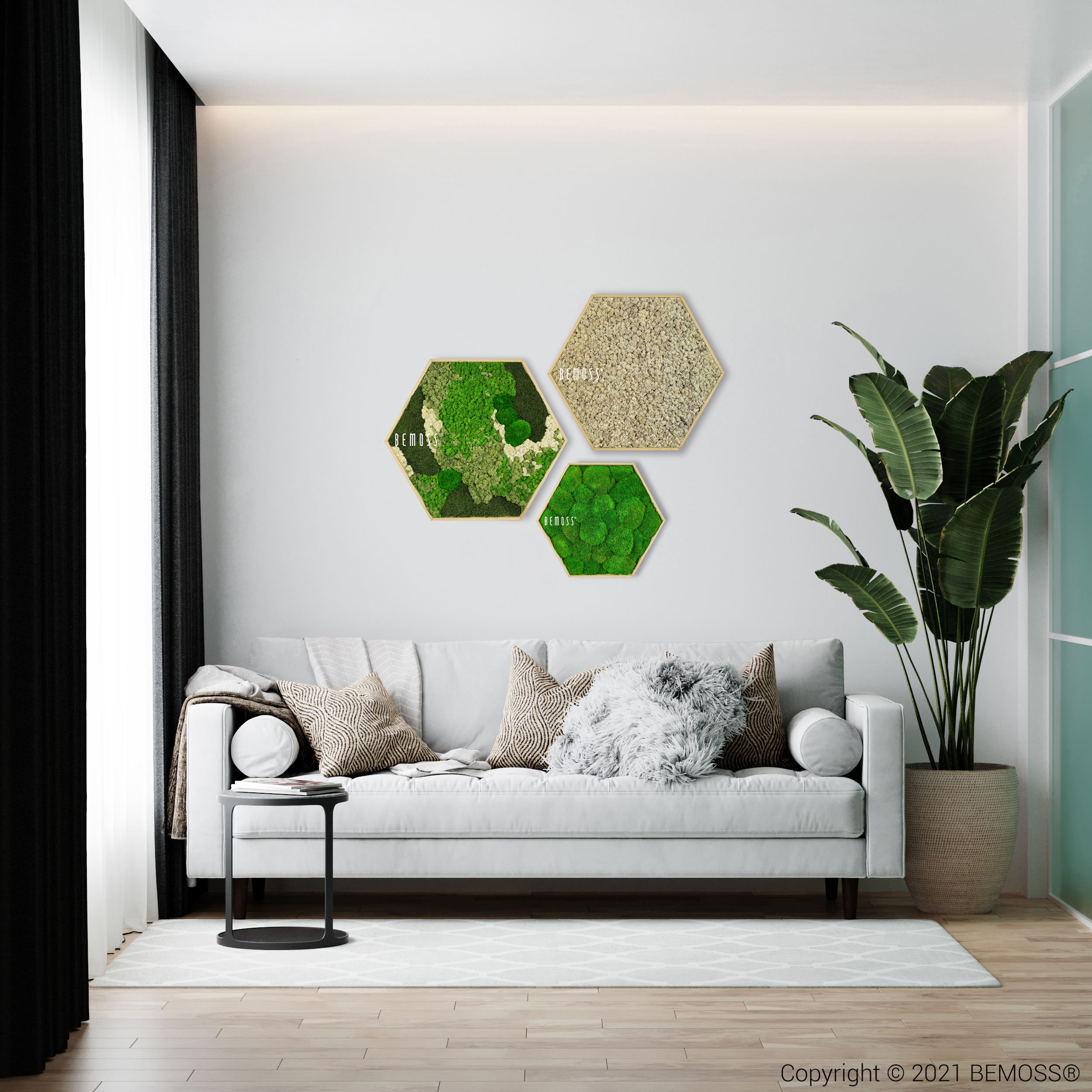 machový hexagon ortho green interier